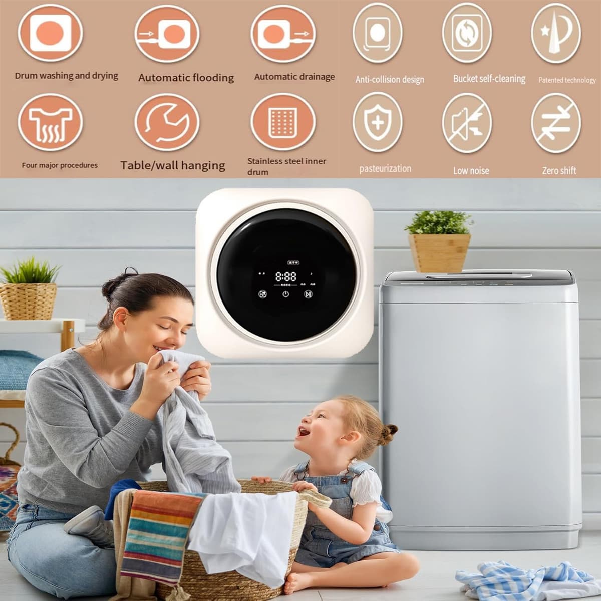 Lavadora Portátil - Lavadora Portátil Totalmente Automática con Función De Autolimpieza De Tambor - Mini Lavadora De Calcetines De 3,5 L - Secadora De Ropa Pequeña De Pared Wallhanging — view 2