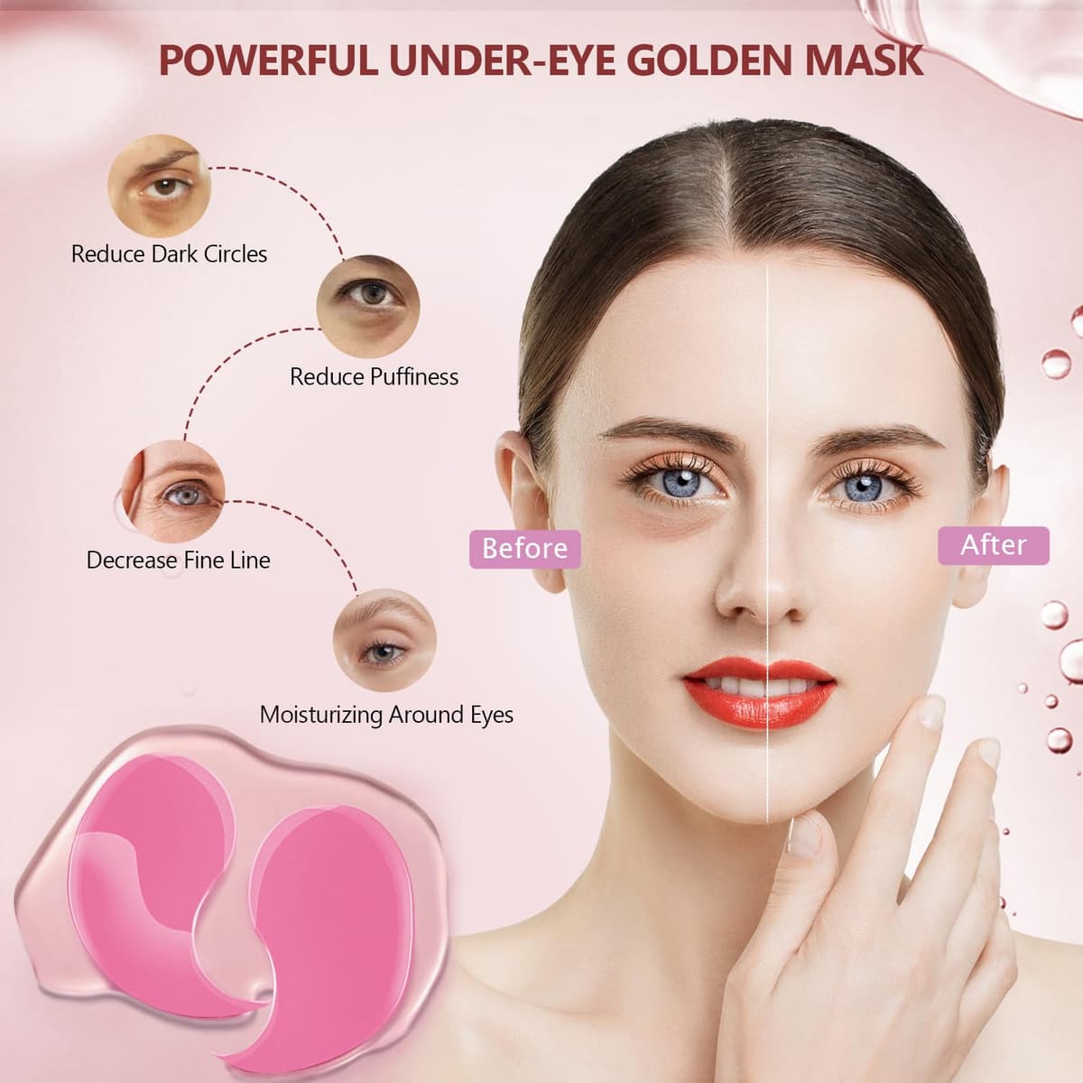 Pink Undereye Mask (60 Pcs), Collagen Hydrating Gel Pads, Reduce Puffiness, 30 Pairs Under Eye Patches for Dark Circles Puffy Eyes Treatment, Wrinkle, Women Men Beauty Personal Skin Care Products — view 4