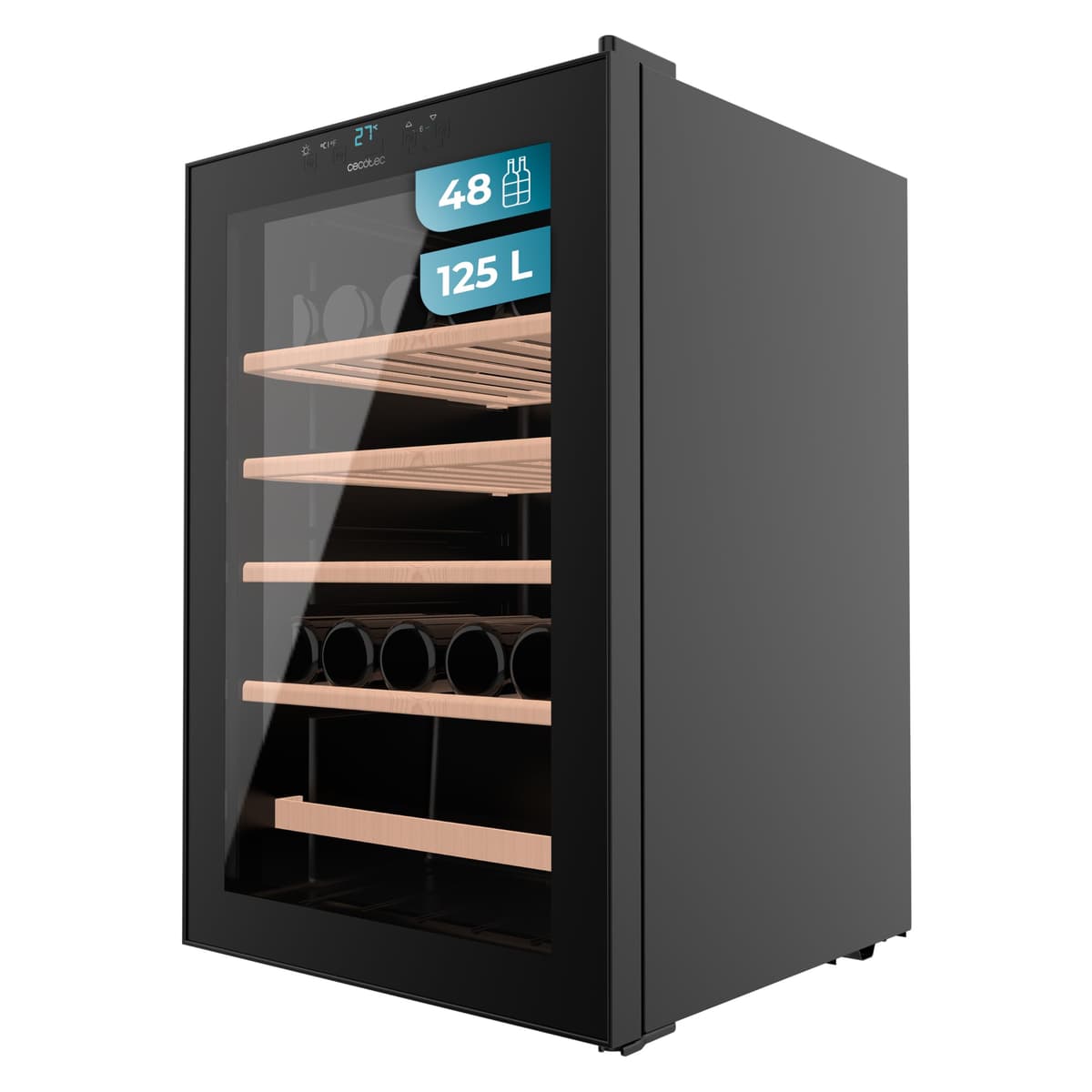 Cecotec Vinoteca de 77 Botellas Bolero GrandSommelier Duo 77000 Black. 193 L, Sistema Compresor de Enfriamiento, Display, Control Táctil, Temperatura Regulable y Luz LED Interior — view 4