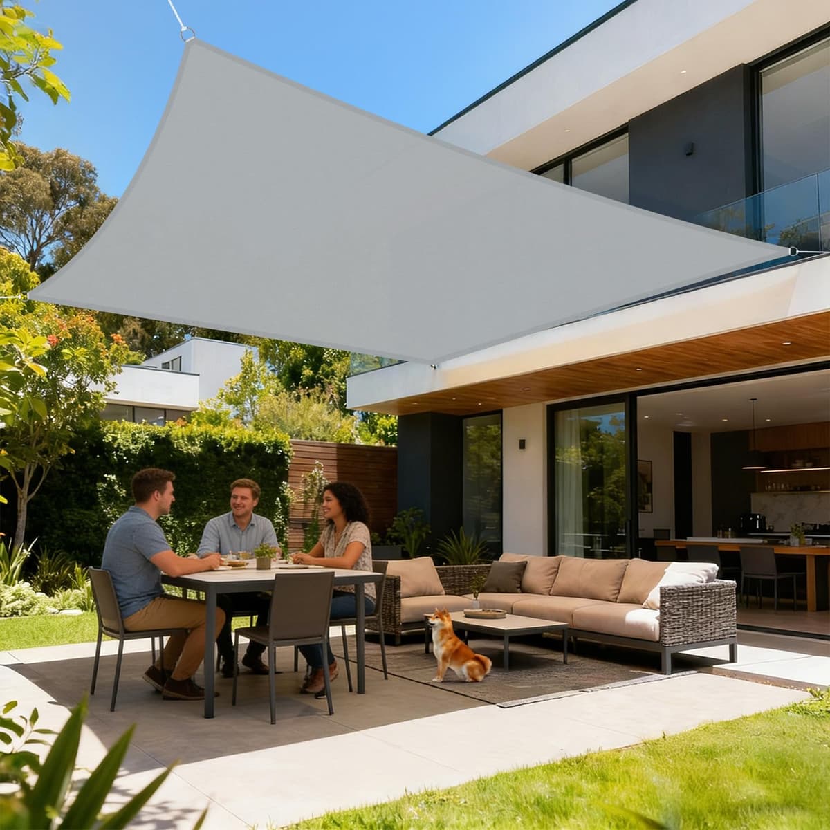 LOVE STORY Toldo Vela de Sombra Impermeable Triangular 3x3x3m Protección Rayos UV PES Toldos para Patio, Exterior Terrazas, Jardín, Balcon (Crema) — view 28