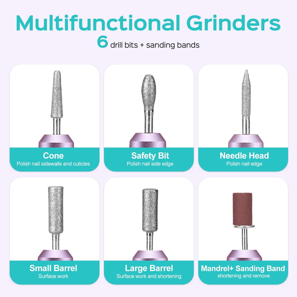 COSLUS C40 Electric Nail Drill, Nail Files for Gel Acrylic Nature Nails, Adjustable Speed 0-20000RPM, Portable Manicure Pedicure Set with 6 Drill Bits 31 Sanding Bands, E File Beginner Girl Women Mum — view 6