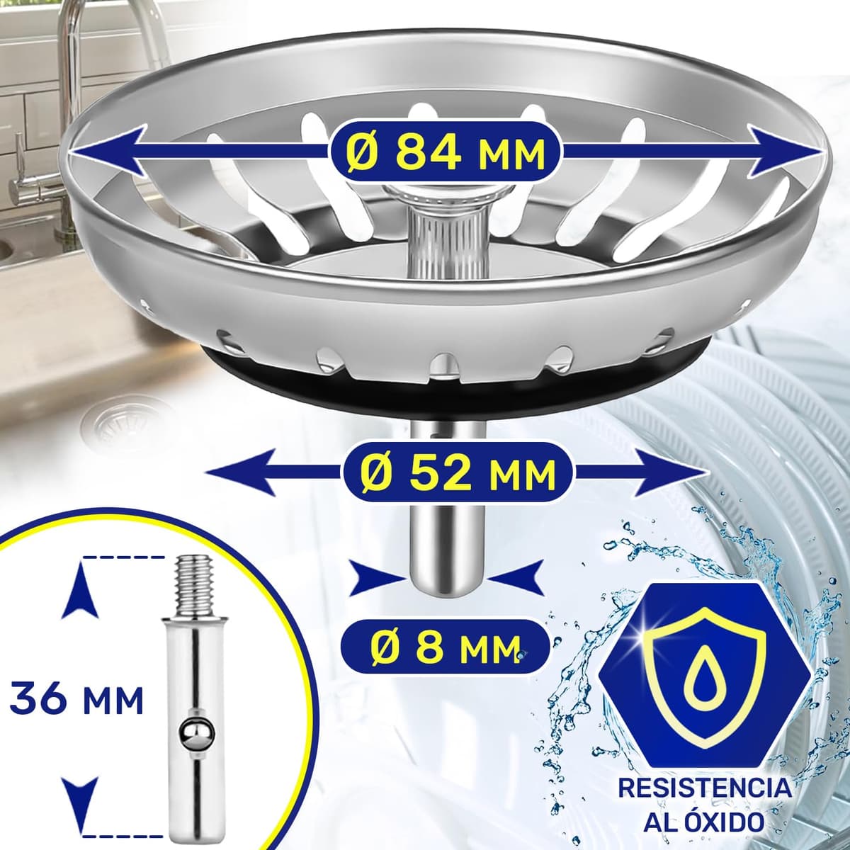 Tapon Fregadero Cocina Universal Ø 84 mm H 18 mm en Acero Inoxidable con Código Original 133.0042.853 1330042853 1330042867 1920059 para Franke - Made IN Italy - MONTERAL — view 3