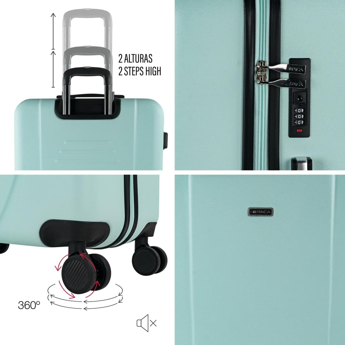 ITACA - Maletas Grandes De Viaje Rígidas Ligeras con 4 Doble Rueda 360° Maleta Grande 23 Kilos Alta Resistencia Maleta XL Duradera, Verde Menta — view 4