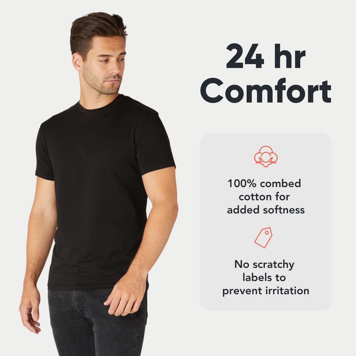 FM London 3/5-Pack Mens T Shirt - Premium Weight T-Shirts for Men with Lightly Fitted Design - Super Soft - Made with 100% Cotton - Stretch Fit for Any Occasion - Durable Comfort Fit — view 3
