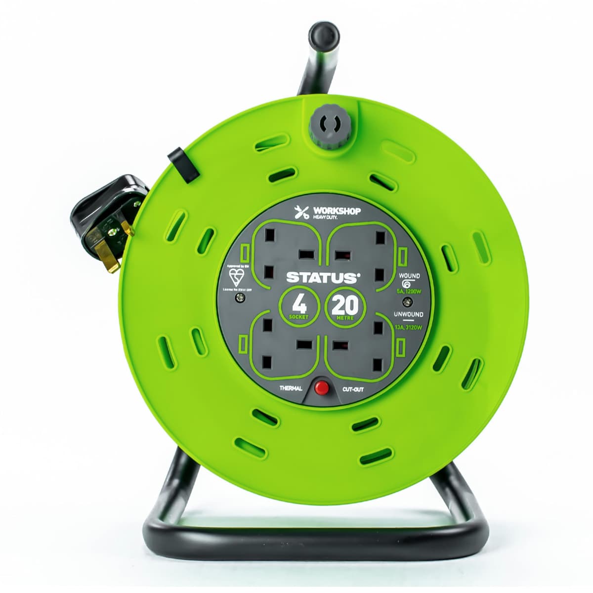 STATUS 4 Socket Cable Reel, 25m, Green, 13 Amp, Thermal Cut Out, Heavy Duty, Outdoor Extension Lead, Ideal for Garden, Workshop, DIY, Power Tools (S25M13ACR2) — view 16