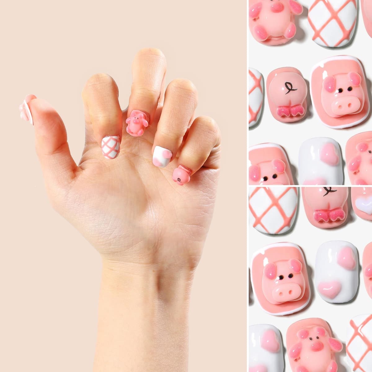 Sun&Beam Nails Handmade Press On Nail Long Coffin Ballerina Pink Flower Acrylic Fake Tip 3D Design Art Charms Cute with Storage Box 10 Pcs (S) — view 88