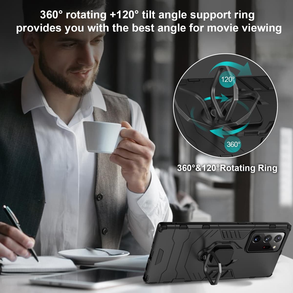 Funda para CMF Phone 2 Pro, Carcasa Antigolpes con Soporte anular metálico, Case Protectora de Grado Militar, Negro — view 332