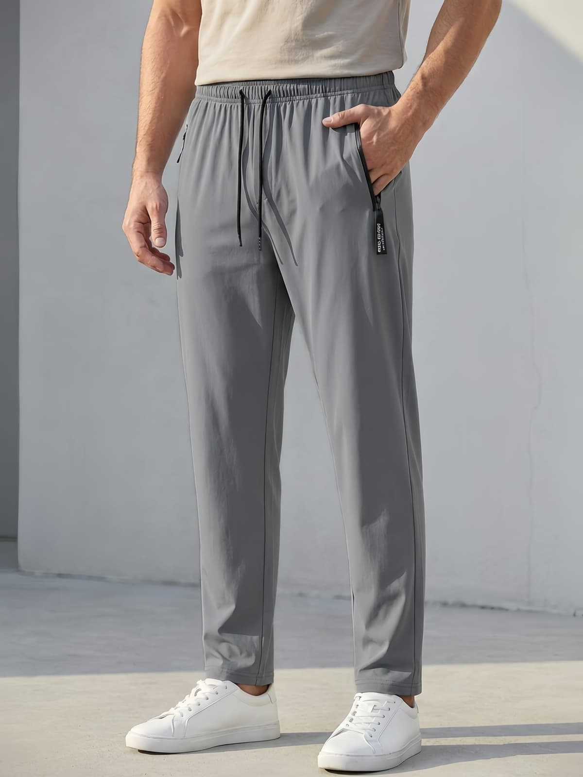 Pantalones deportivos para hombre, pantalones deportivos ligeros de secado rápido con cintura elástica y bolsillos con cremallera — view 5