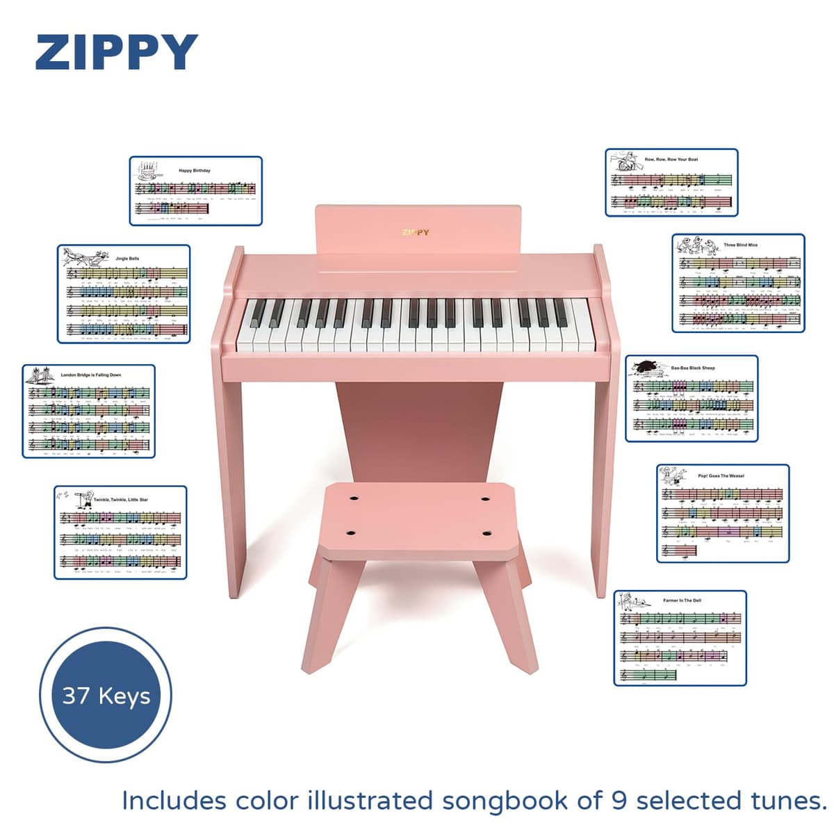 Teclado de Piano para niños, Piano Digital de 37 Teclas, Juguete de Instrumentos de Aprendizaje de música, Piano de Madera para 3 + niñas y niños (Rosa Basic) — view 4