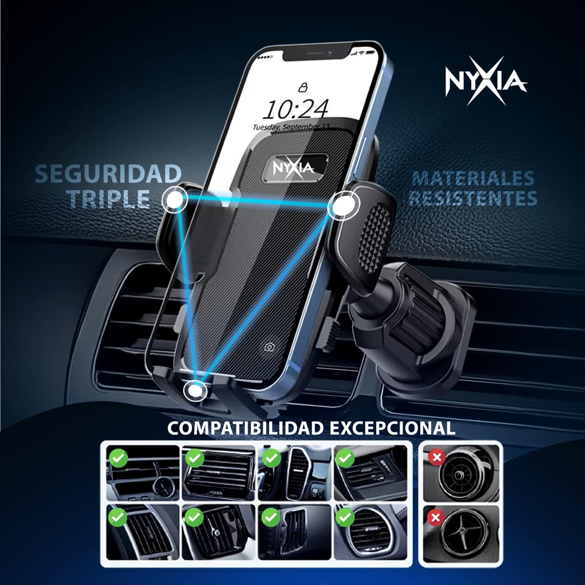 Nyxia Car Mobile Holder | Metal Hook | Universal Car Phone Holder for Super Stable Ventilation Grille | 360º Rotation | Use with One Hand | Compatible with Mobile Phone from 4 Inches to 7 Inches — view 6
