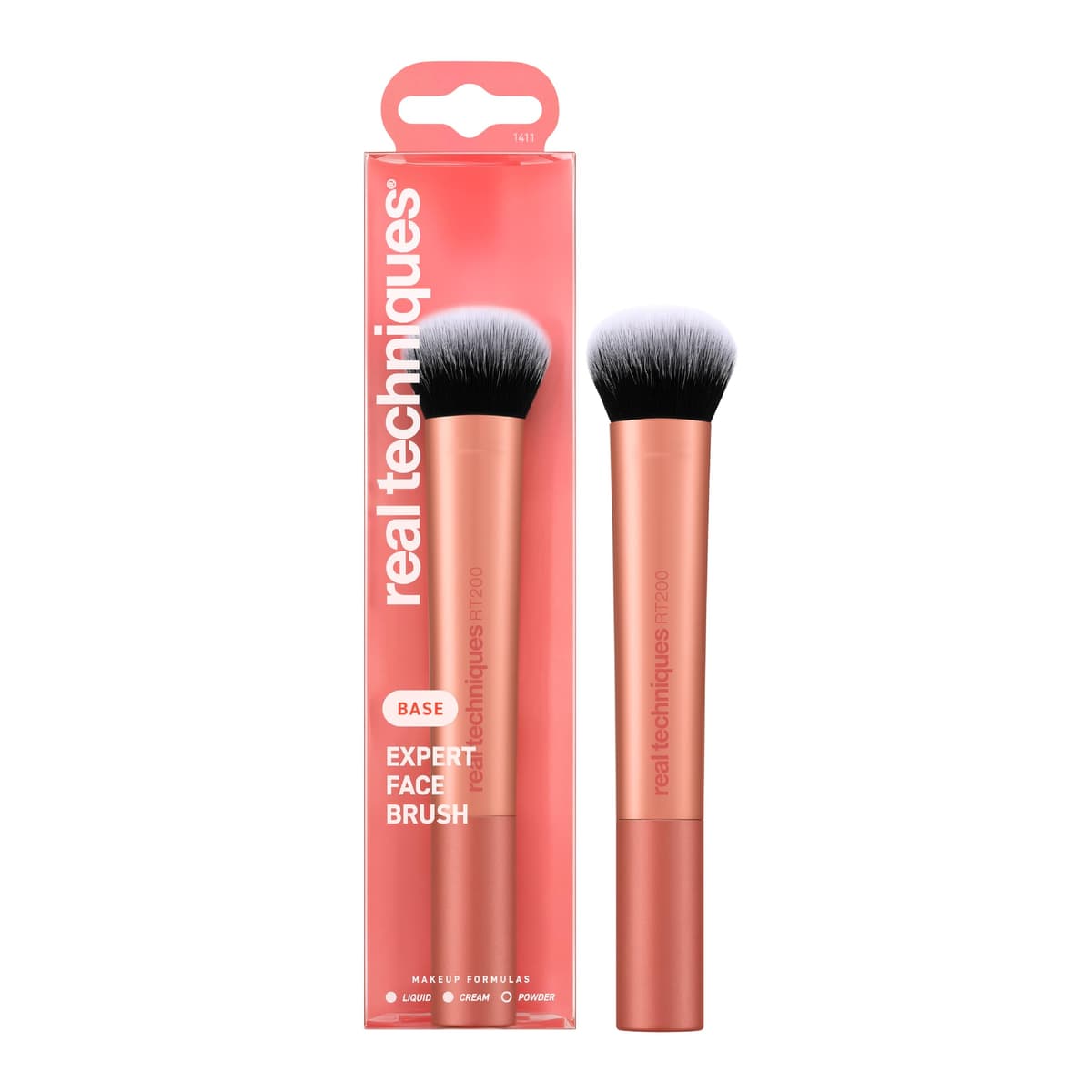 Real Techniques Expert Face Makeup Brush, For Liquid and Cream Foundation, Blush, and Bronzer, Buildable Coverage for Base Makeup, Dense, Synthetic Bristles, Vegan and Cruelty-Free, 1 Count