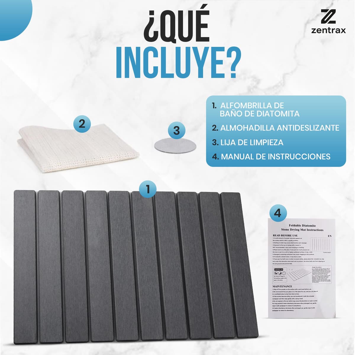 Alfombra Diatomita Baño Plegable Antideslizante | Alfombrilla Baño Diatomita Absorción Rápida | Piedra de atomita | Bath Mat | Alfombra Ducha Antideslizante (Plegable Gris) — view 4