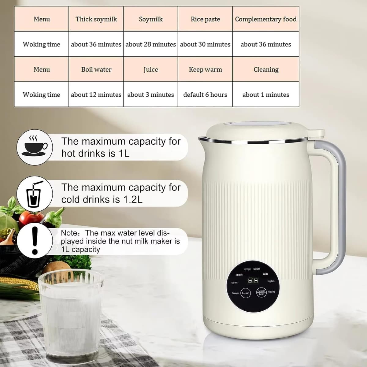 Essanova Pro, 8 En 1 Essanova Pro Maquina Leche Vegetal, Máquina De Leche Vegetal De 1200 Ml Con Autolimpieza, Función De Mantenimiento En Caliente Y Temporizador Para Leche De Soja, Avena, Almendra — view 2