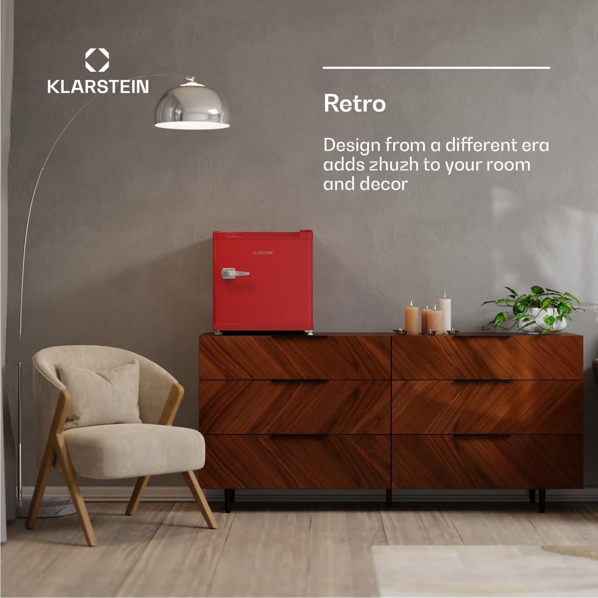 Klarstein Irene Retro Mini Freezer, 31L Fridge/Freezer, Adjustable Temp -24°C to 10°C, Energy Class C, Quiet 38 dB, Compact Table Top Design, Red, Ideal for Bedrooms & Small Spaces — view 3