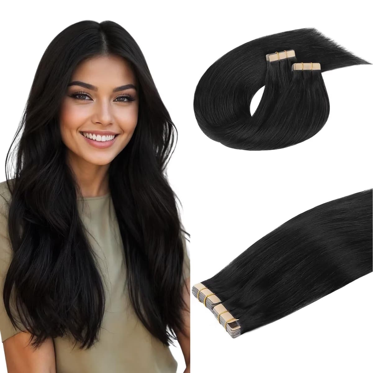 DOORES Tape in Hair Extensions Human Hair, Balayage Dark Brown to Chestnut Brown 50g 20pcs 18 Inch, Human Hair Extensions Natural Remy Straight Skin Weft — view 52