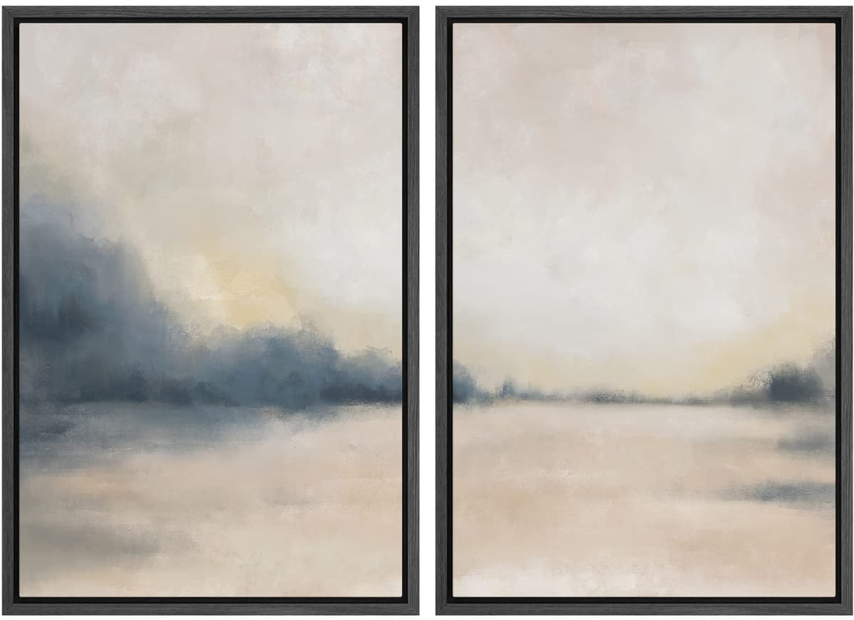 MUDECOR Framed Canvas Print Wall Art Set Watercolor Pastel Duotone Tan Landscape Abstract Shapes Illustrations Modern Art Decorative Contemporary for Living Room, Bedroom, Office - 24"x36"x2 Natural — view 124