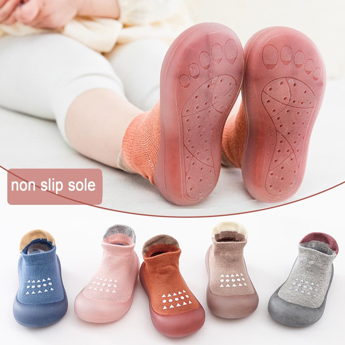 Zapatos Calcetines Bebé Niños Niñas Primeros Pasos Zapatos Bebé Calcetines Antideslizantes con Suela de Goma,6-24 Meses — view 5