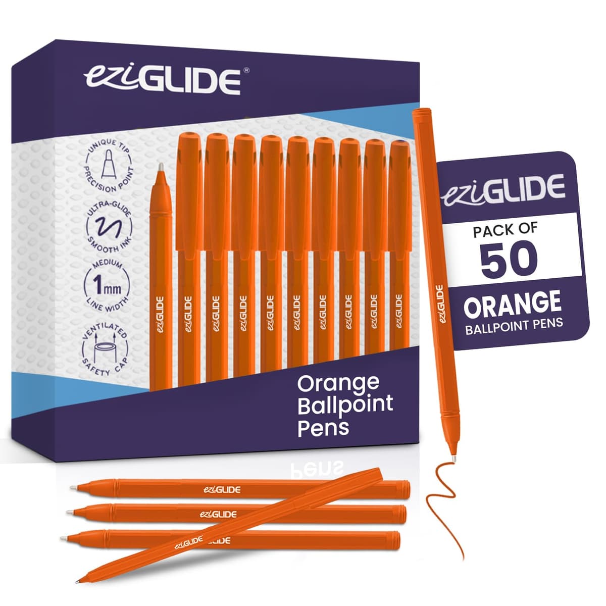 Eziglide 10-Pack Ballpoint Purple Pen Set - Medium Point 1.0mm for Effortless Writing & Comfortable Grip - Ball Point Pens Ideal for School, Exams, Home or Work Stationery Supplies — view 15