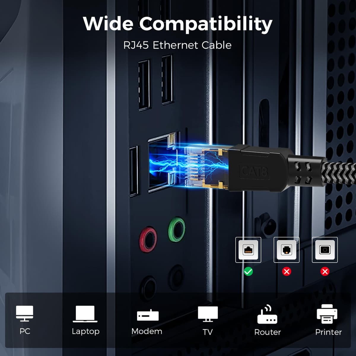 Cat 8 Ethernet Cable 1M, High-Speed Gigabit Braided RJ45 LAN Patch Cord, 40Gbps 2000Mhz, Lan Network Cable Compatible for Modem, Router, Faster than Cat7 — view 7