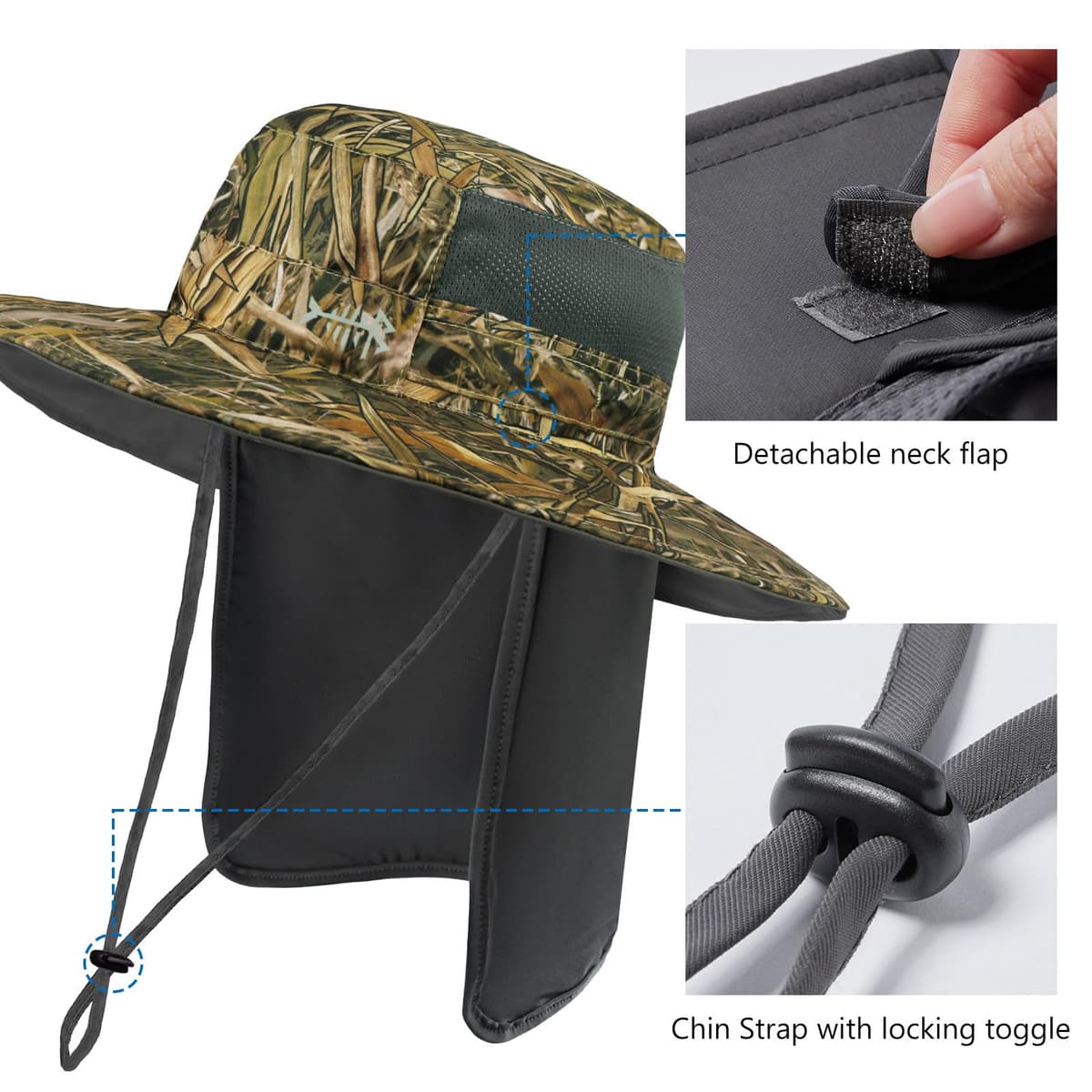 Bassdash UPF 50+ Sombrero de Pesca Solar Resistente al Agua con Solapa de Cuello Desmontable — view 4