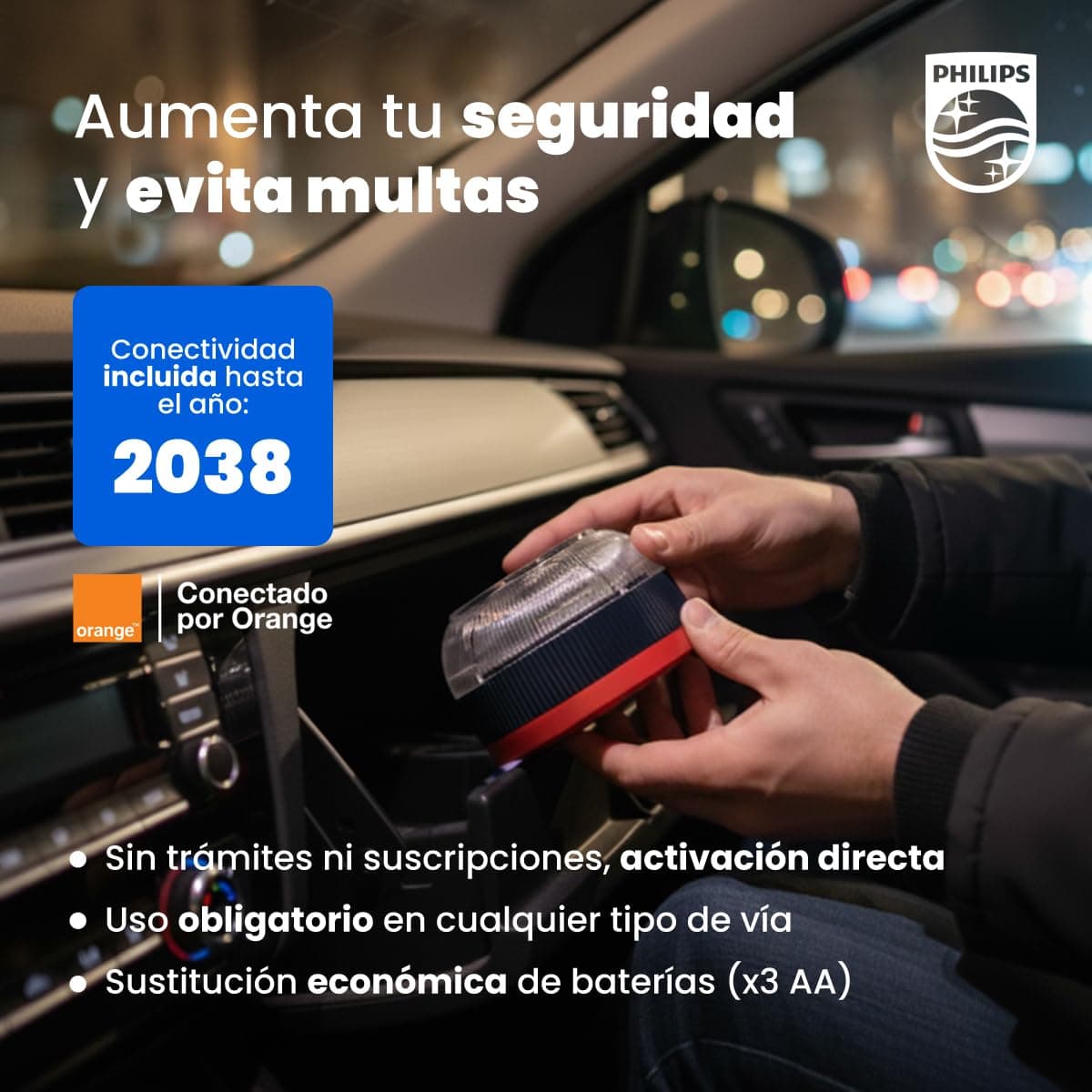 Philips Emergency Beacon V16 with Geolocation and DGT 3.0 Connection – Approved, Data Plan Included, Magnetic Base, High Visibility 1 km, Rain and Wind Resistant, AA Batteries Included — view 5