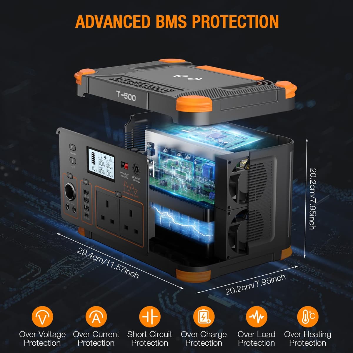 GRECELL Portable Power Station 500W(Peak 1000W), 519Wh Outdoor Solar Generator Backup Battery Pack with 2 230V AC Outlets, 500W 10-Port Powerhouse for RV/Van Camping Road Trip Home Emergency, T-500 — view 4