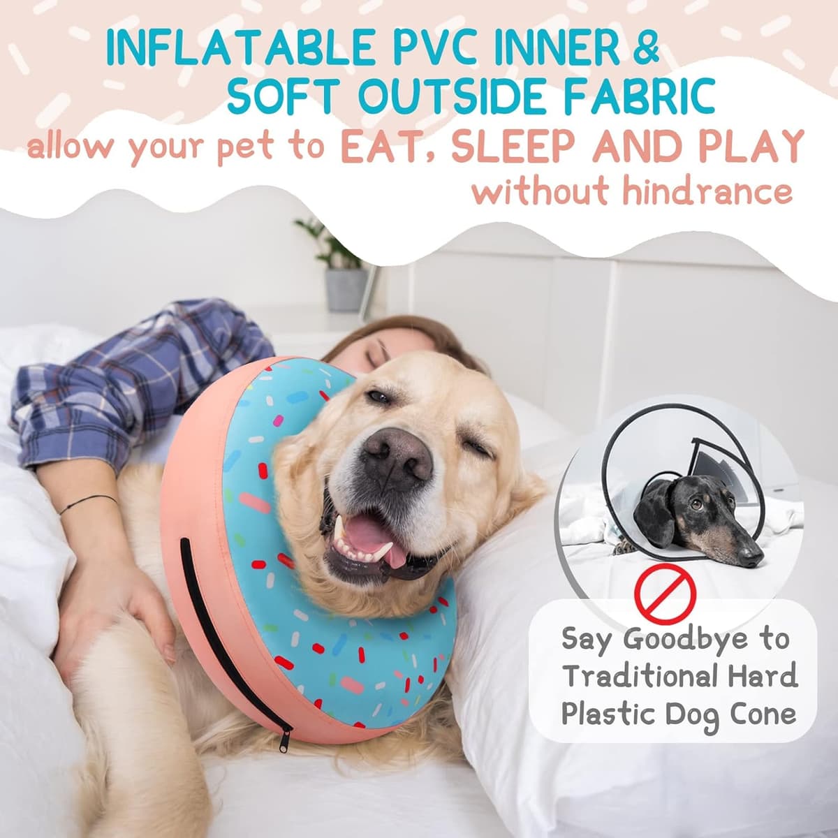 Supet Inflatable Dog Cone Collar for Small Dogs Puppies Cats, Soft Dog Cone Alternative After Surgery for Puppies Cats to Stop Licking Donut Blue XS(Neck 4"-7") — view 2