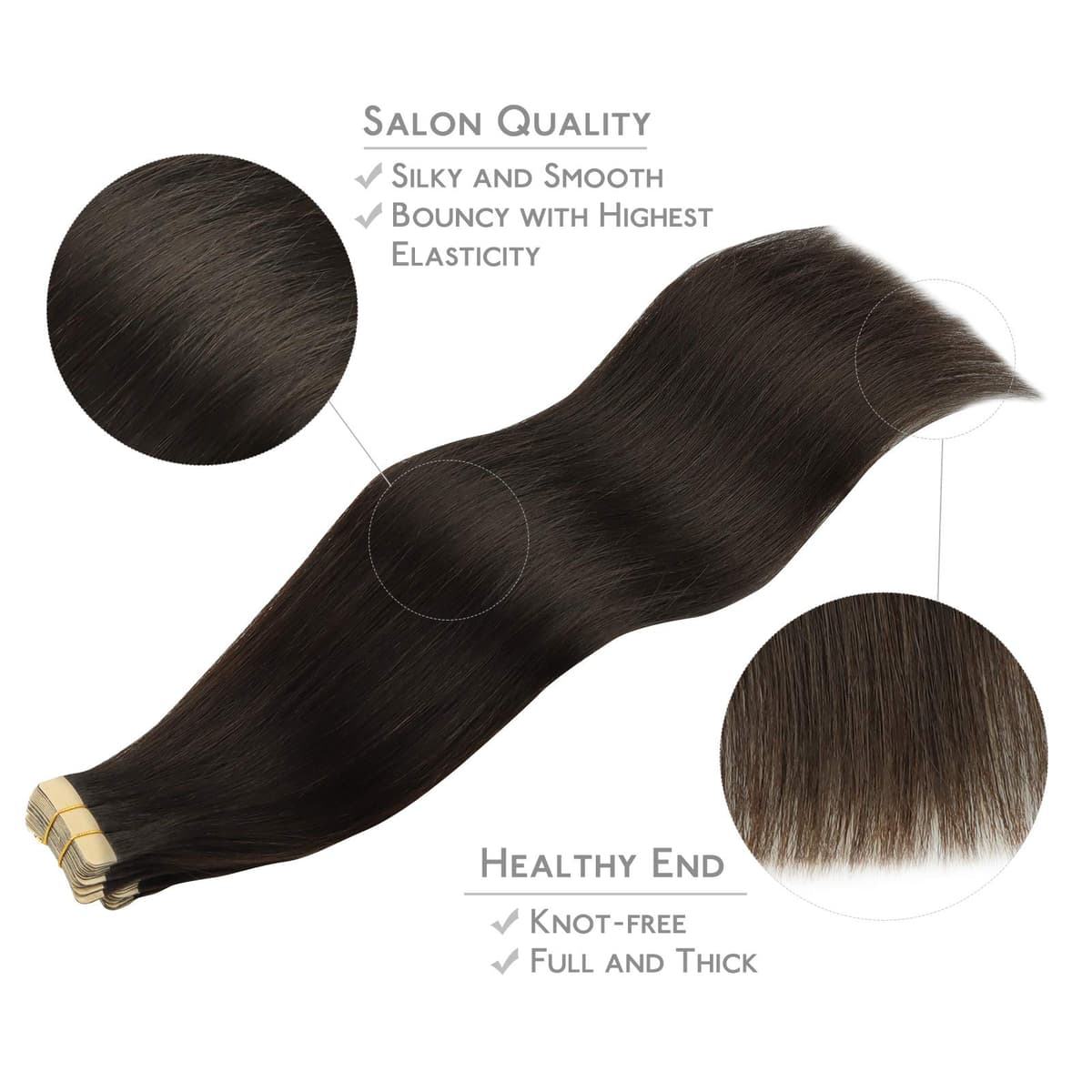 WENNALIFE Tape in Hair Extensions, 20pcs 22 Inch 50g Dark Brown Remy Human Hair, Real Tape Extensions Coloured — view 4