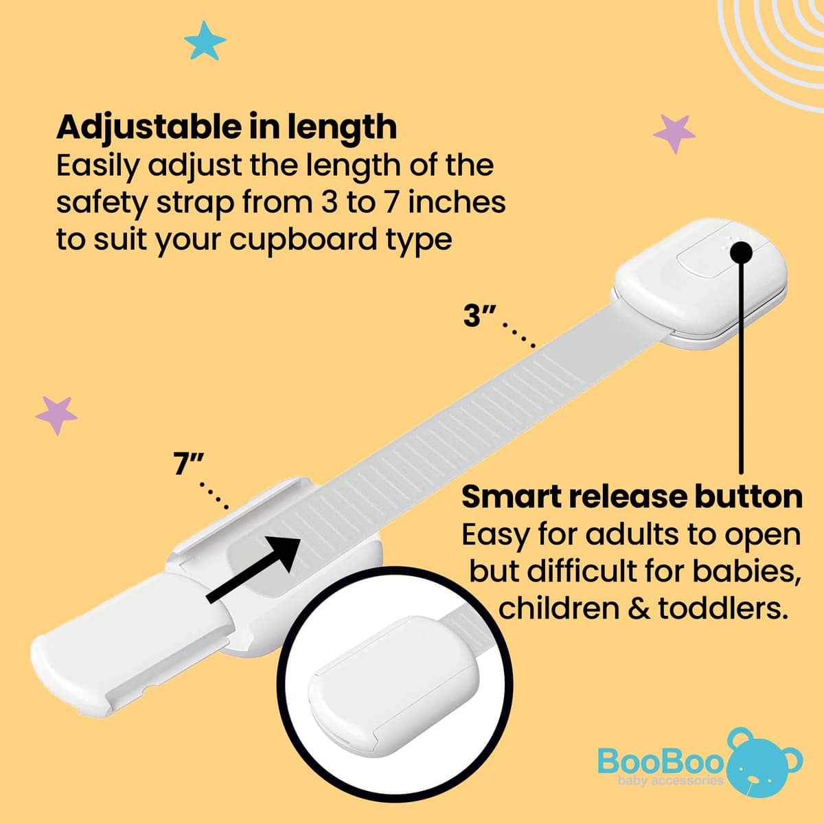 BooBoo Baby (10 PACK) Premium Child Locks For Kitchen Cupboards, Child Proof Cabinet Locks, Drawer Locks Baby Proofing Cabinets with No Drilling, Extra strong Adhesive + 4 Extra Stickers — view 3