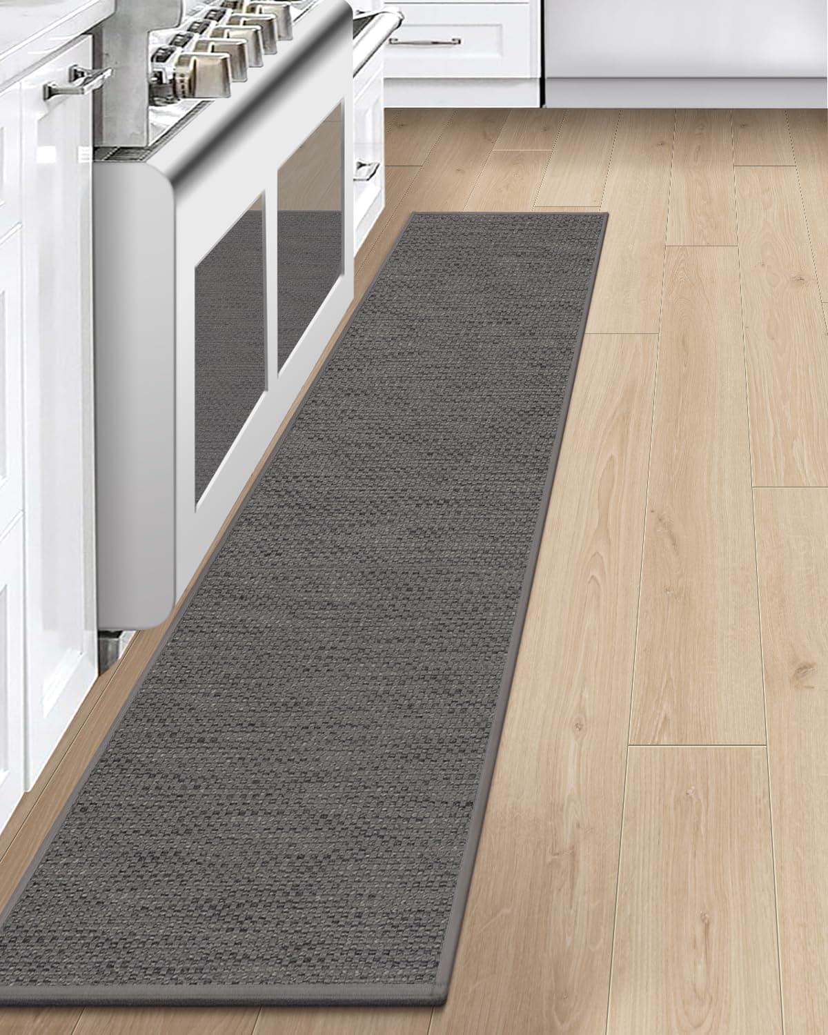 LEKEEPGO Alfombra Cocina Lavable Antideslizante 43.5x200cm, Alfombras Cocina Lavable, Alfombra Pasillo Larga, Tapete Cocina, Absorbente Alfombra para Cocina, Comedor, Lavadero, Pasillo, Gris