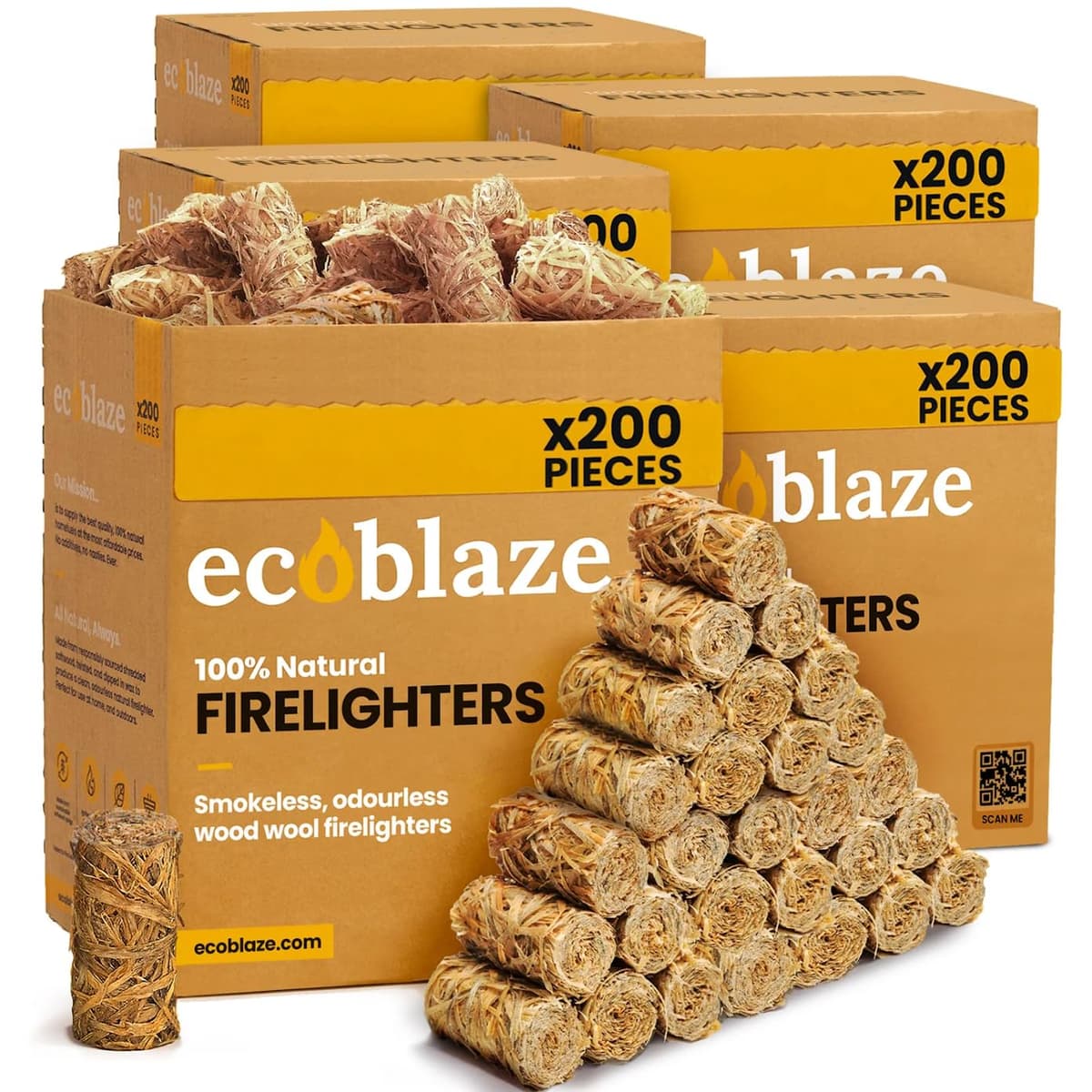 Ecoblaze Natural 24 Firelighters - Fire Lighters for BBQ, Pizza Oven, Fire Pits - Wood Wool Fire Starters - Perfect for Garden Life & Camping, Safe, Clean Wax Coated Instant Firestarter — view 9