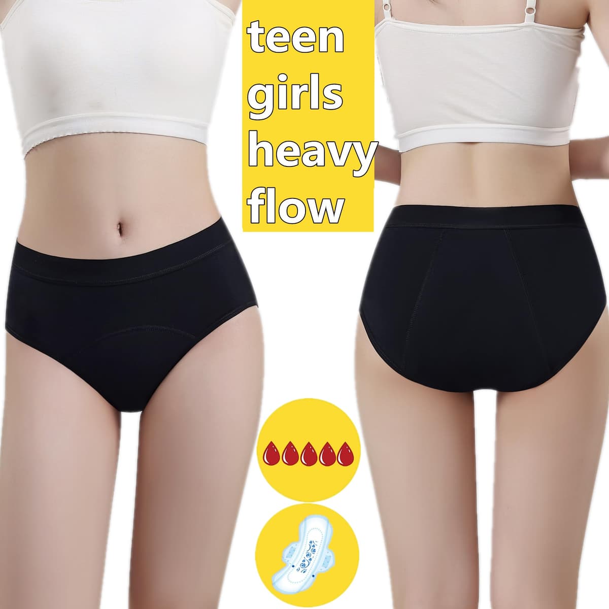 ZVZK Period Pants Heavy Flow Girls 30ML Absorb Cotton Knickers Briefs Underwear Mid Waist Hipster Menstrual Panties for teenage 8-18 Years — view 2