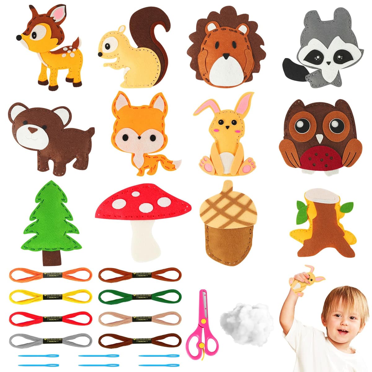 Vicloon First Sewing Kit for Kids, 12-Piece Cute Animal Keychain Sewing Craft Kits, Fun Sewing DIY Kits, Introduction to Sewing Kit for Kids Age 5-12 Learn to Sew Arts and Crafts — view 14