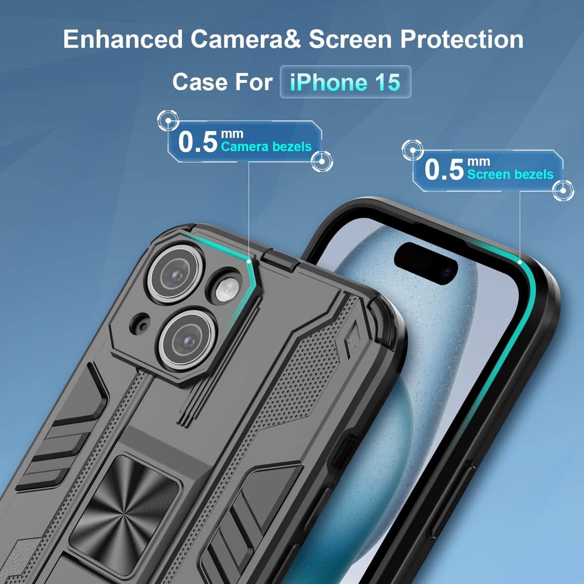 Funda para CMF Phone 2 Pro, Carcasa Antigolpes con Soporte anular metálico, Case Protectora de Grado Militar, Negro — view 1729