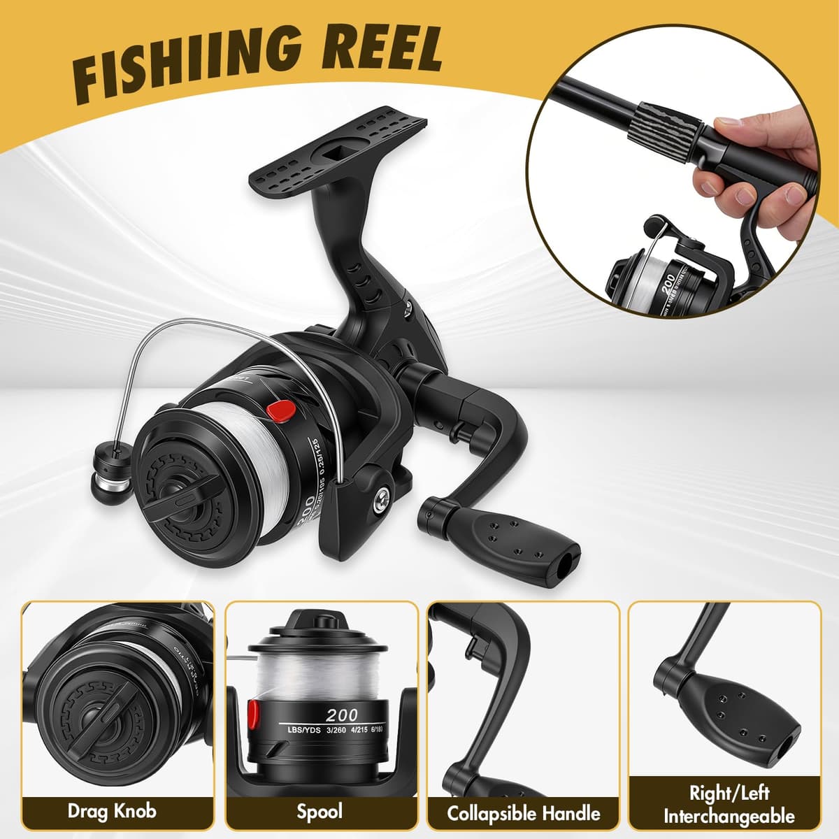 Juego de caña de Pescar telescópica (1,8 m), Incluye carretes de Spinning caña señuelos sacadera sedal Accesorios y Bolsa Juego Completo para Pesca en Agua Salada y Dulce — view 5