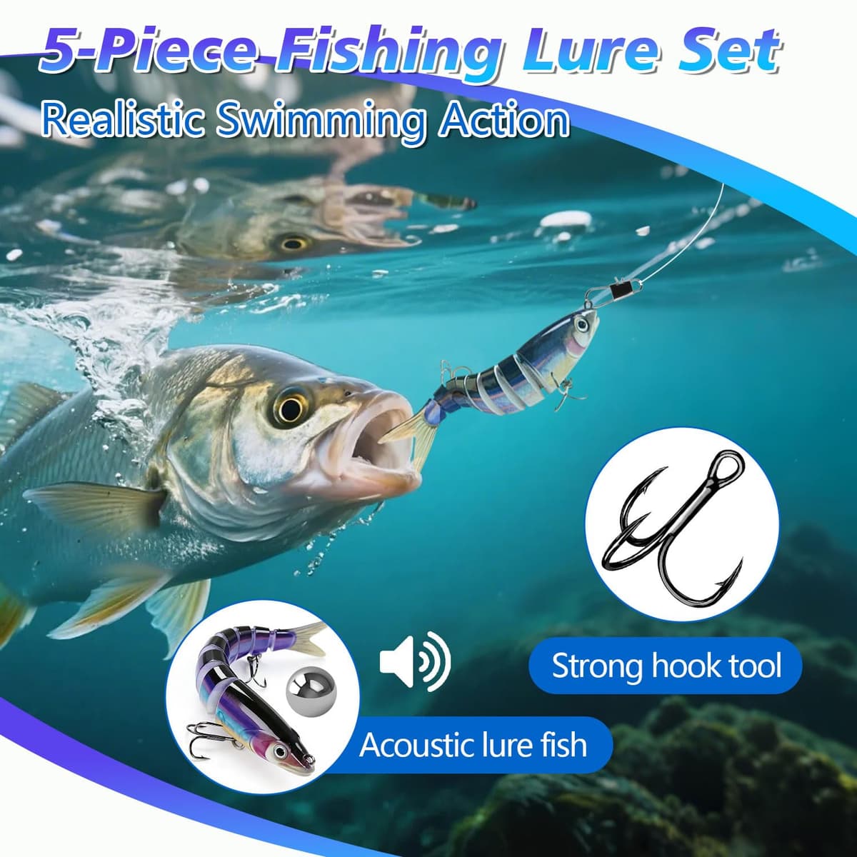 5 Piezas Señuelos Pesca Realistas Fishing Lure Multiarticulados Señuelos Black Bass en Caja Accesorios de Pesca Aptos para Agua Dulce y Salada para Lucios Percas Lubinas y Truchas 13.5 cm 19 g — view 3