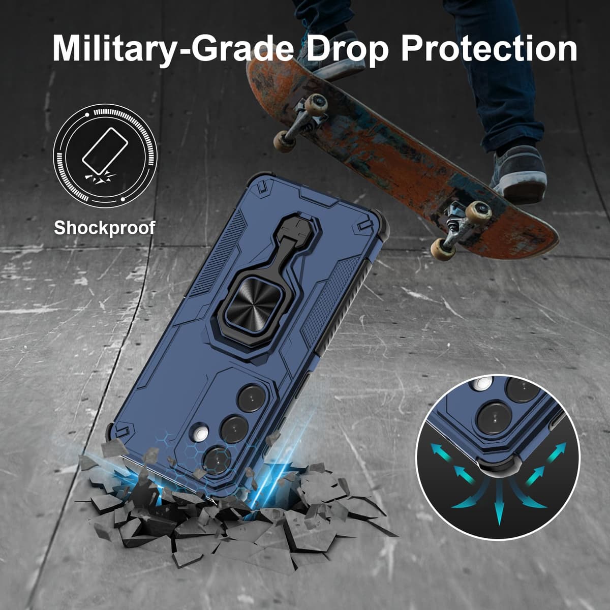 Funda para CMF Phone 2 Pro, Carcasa Antigolpes con Soporte anular metálico, Case Protectora de Grado Militar, Negro — view 123