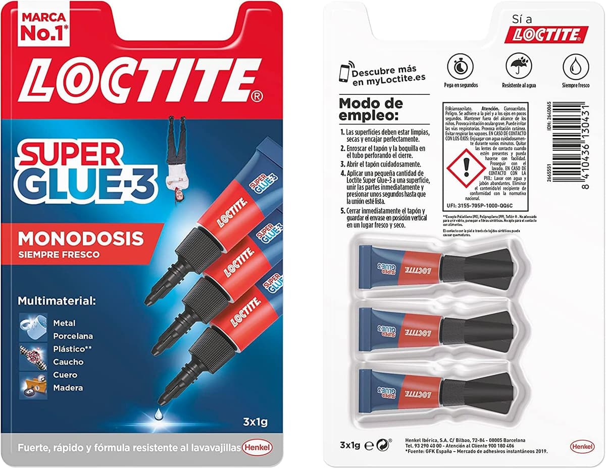 Loctite Super Glue-3 Monodosis Transparente 3x1g - Pegamento Instantáneo Universal, Fuerte y Rápido - Resistente al Agua, Lavavajillas, Golpes, Temperaturas Extremas - Fórmula Antigoteo — view 2