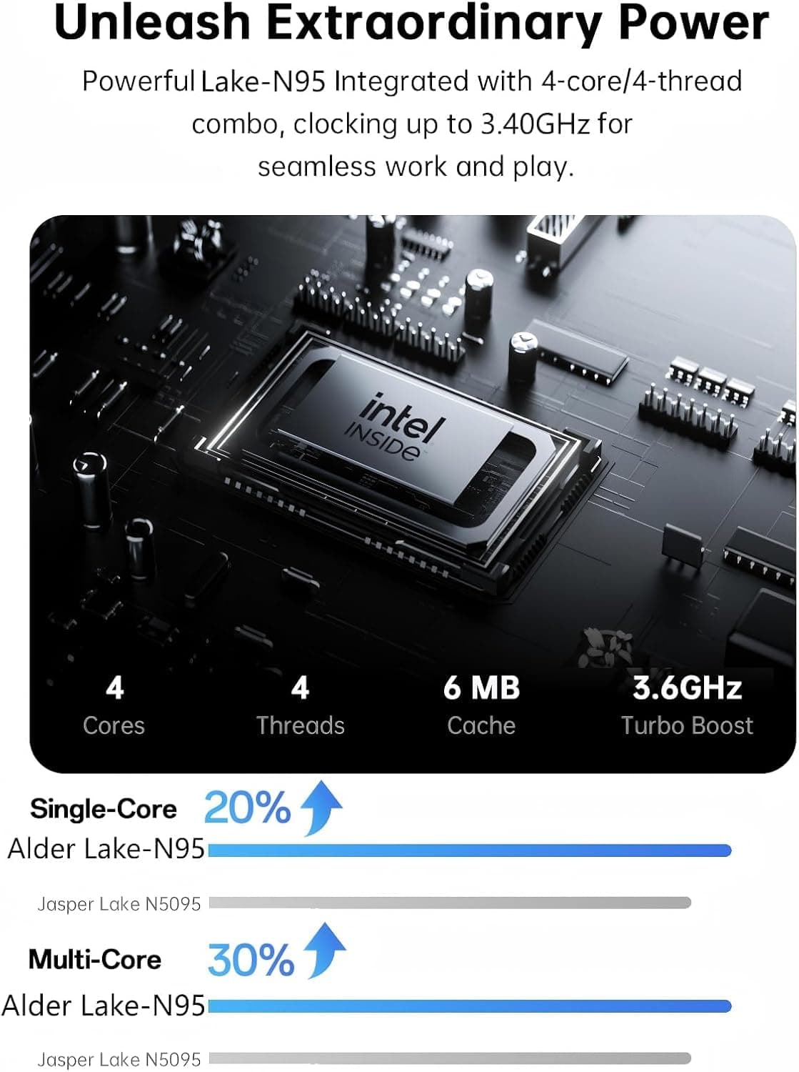 17.3 inch Laptop with 12th Quad-Core N95 Processor up to 3.4GHz (Beat N5205/N5095) 16GB RAM DDR4 512GB M.2 SSD Laptops, Support WiFi 5, BT5, USB3.2, HDMI,Type-C,1080 FHD, 6000mAh Long-Battery — view 2