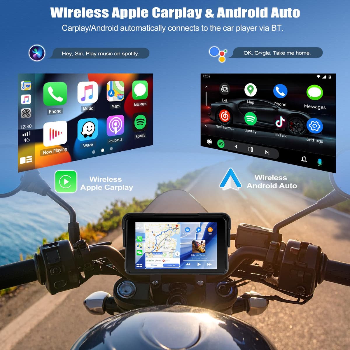 CAMECHO navegador Moto con Wireless CarPlay/Android Auto, Pantalla carplay Moto 5" HD IP68 Impermeable para Motocicletas con Car Play/Bluetooth/detección de presión — view 3