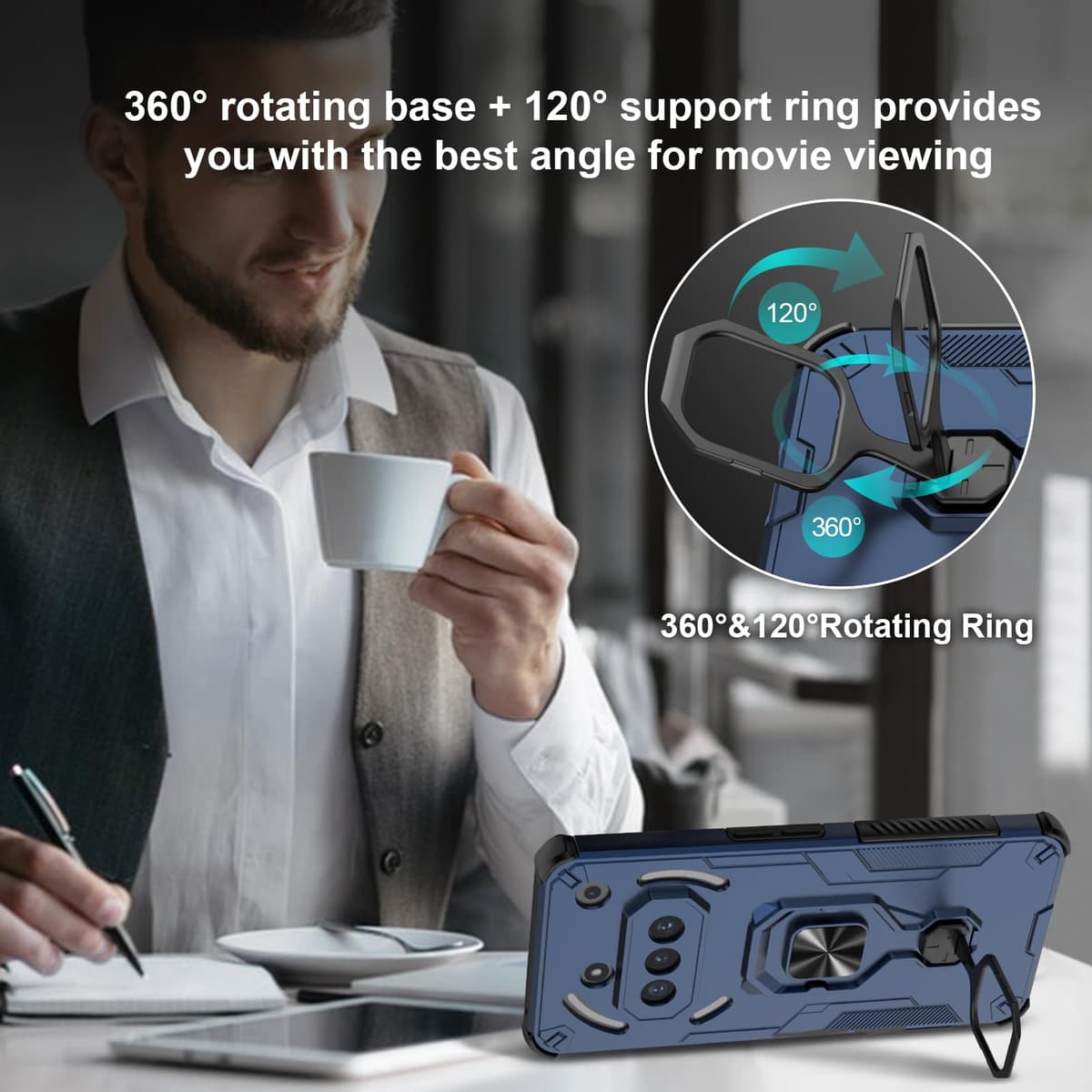 Funda para CMF Phone 2 Pro, Carcasa Antigolpes con Soporte anular metálico, Case Protectora de Grado Militar, Negro — view 1428