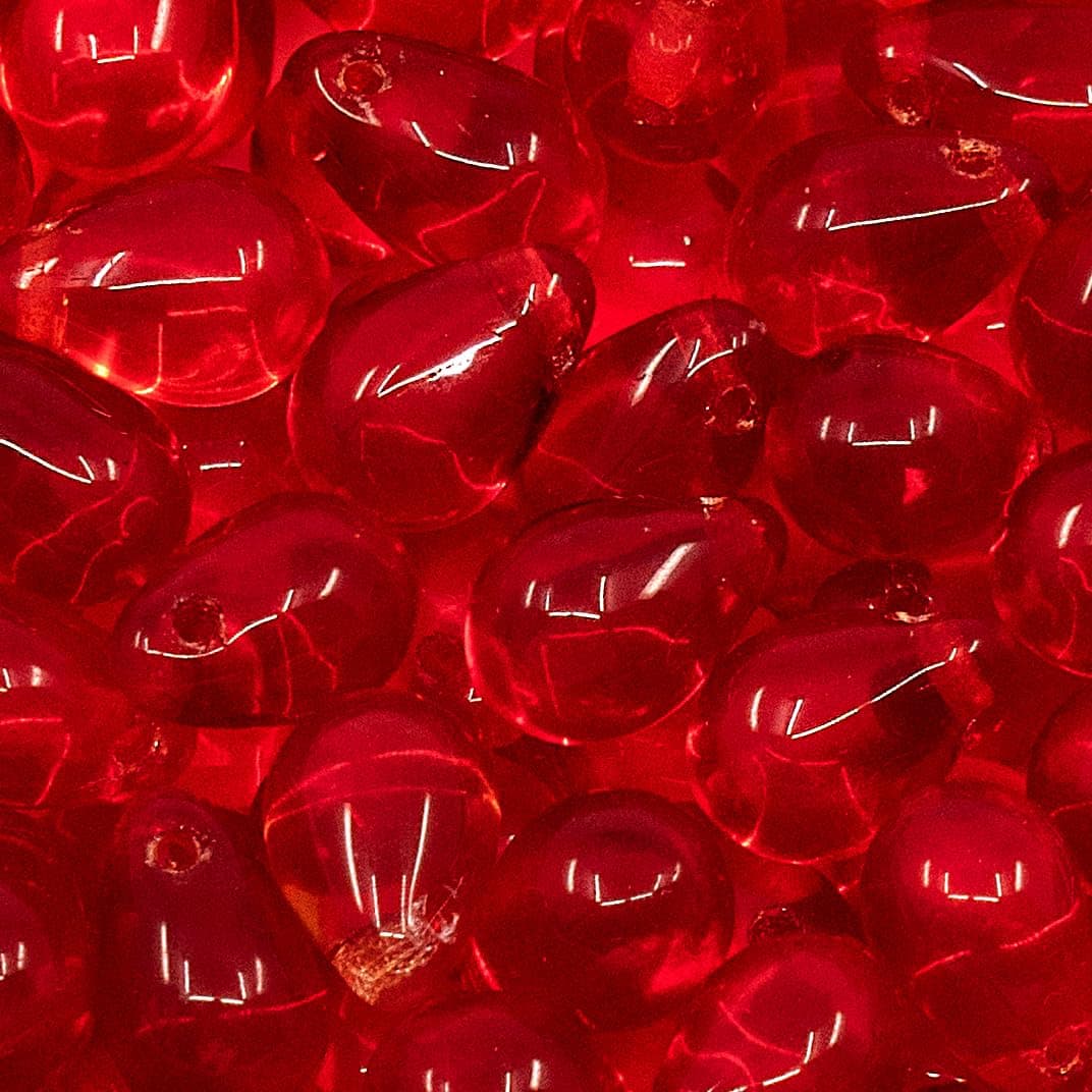 Czech 50-Piece Glass Beads, 6x9mm, Teardrop Siam Red — view 5