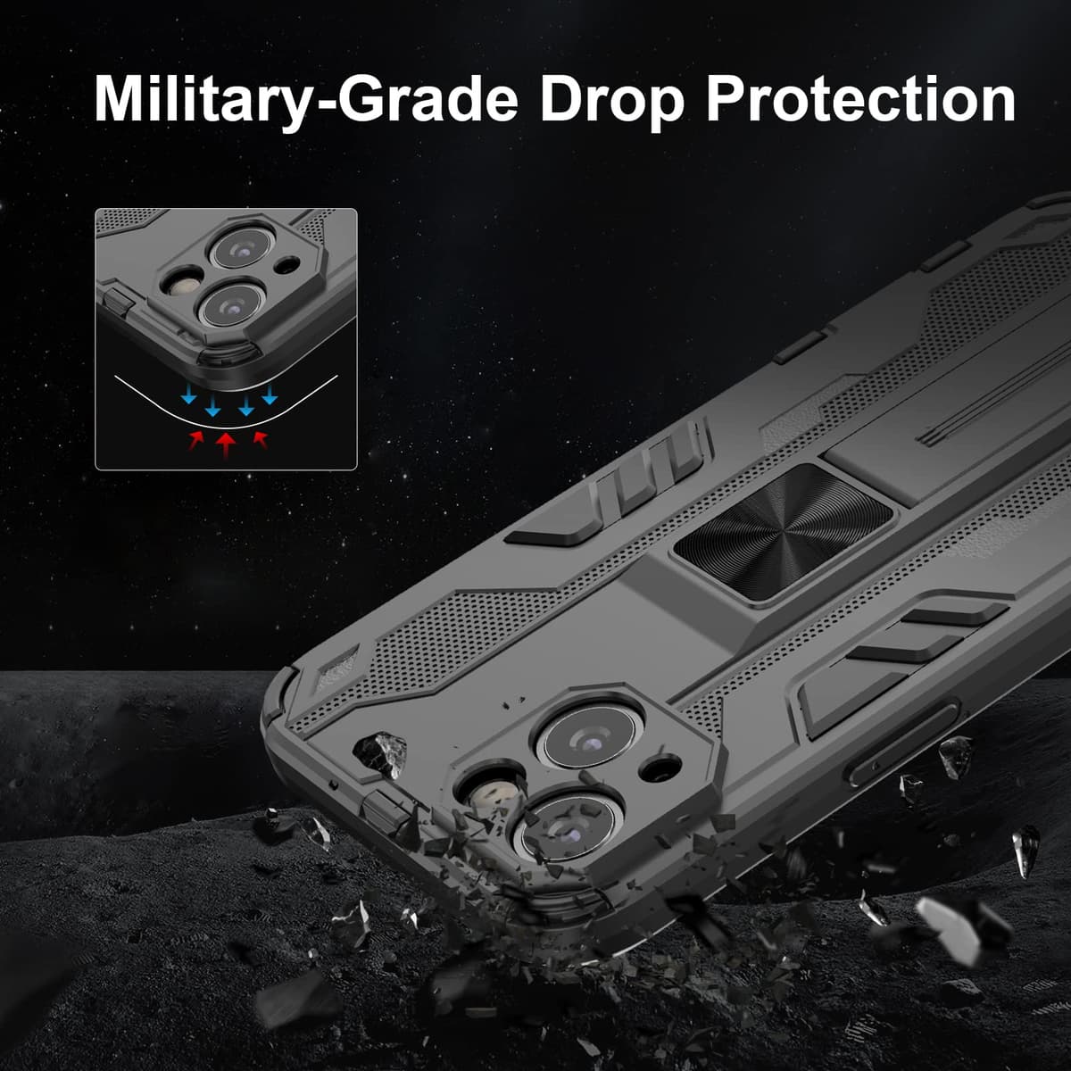 Funda para CMF Phone 2 Pro, Carcasa Antigolpes con Soporte anular metálico, Case Protectora de Grado Militar, Negro — view 1710