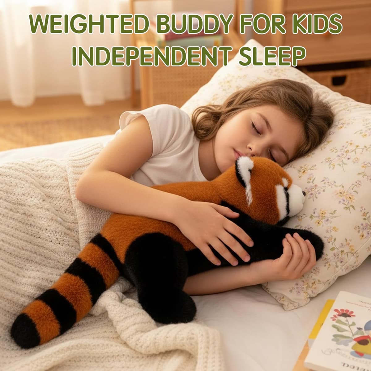 Weighted Plush Animals for Kids & Adults - Panda Teddy Bear Dinosaur Stuffed Toys, Hugging Pillow for Anxiety Relief & Sleep Support (Red Panda, 45cm) — view 4
