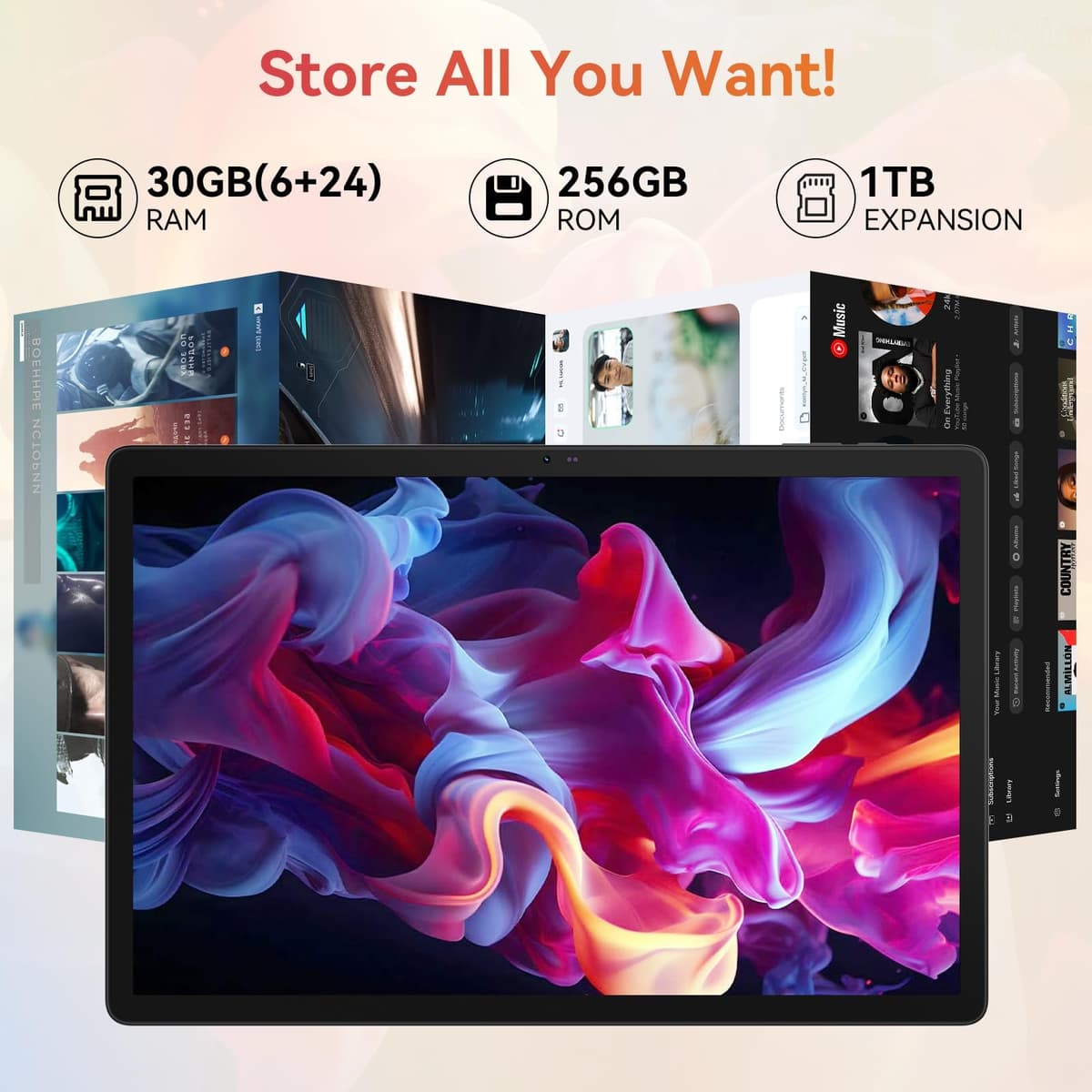 Ainmel 14 inch Tablet Android 15, 30GB+256GB(TF 1TB) Tablet with Pen and Keyboard, Octa-Core,10000mAh, Widevine L1, WiFi 6,1920x1200 IPS FHD, Dual Camera Tablets PC with Mouse Case Earphone (Black) — view 3