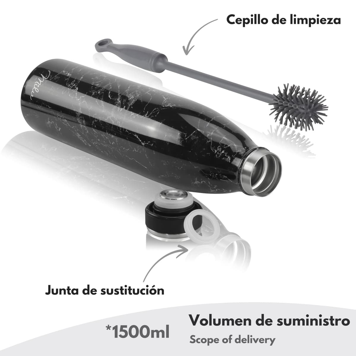 Milu Botella de acero inoxidable de 350ml 500ml 750 ml 1 L 1,5 L botella de agua aislada, termo a prueba de fugas, doble pared, apta para ácido carbónico + cepillo de limpieza (Azul Violeta, 350ml) — view 174