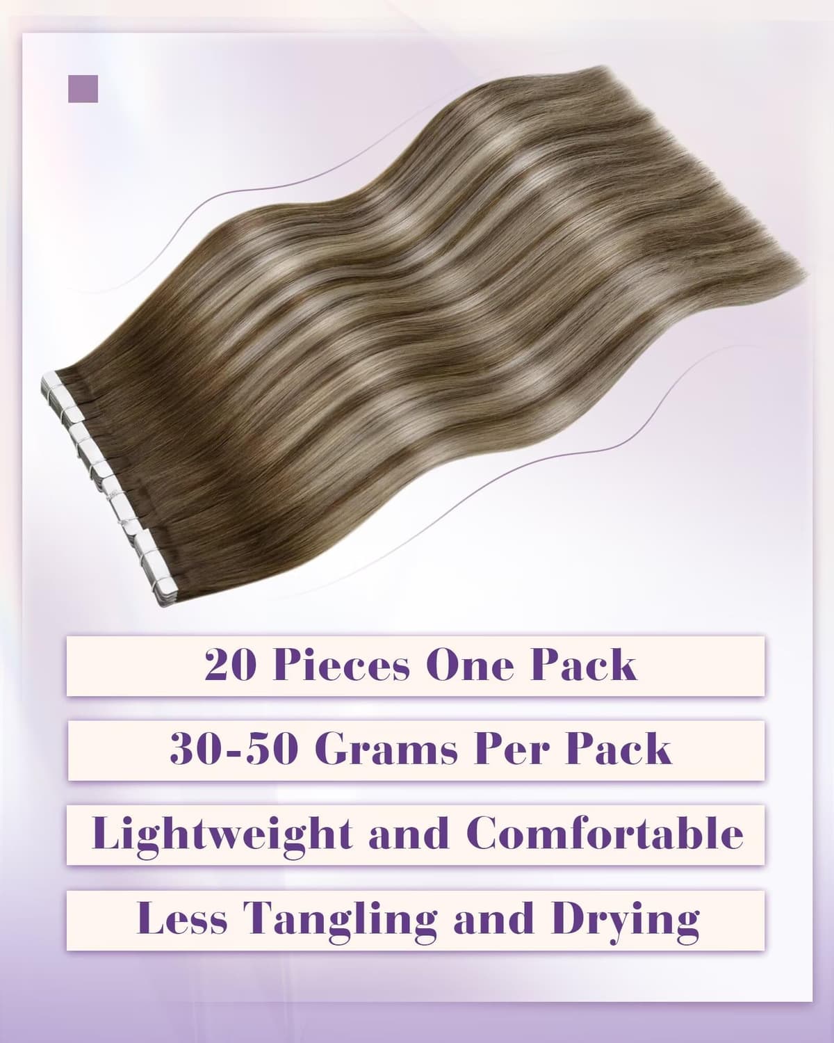 LaaVoo Tape in Hair Extensions Human Hair Blonde Tape Hair Extensions Real Human Hair Invisible Tapes Remy Straight Balayage Brown to Blonde Hair Double Sided Tabs 20pcs 50g 16 Inch #8/18/60 — view 98