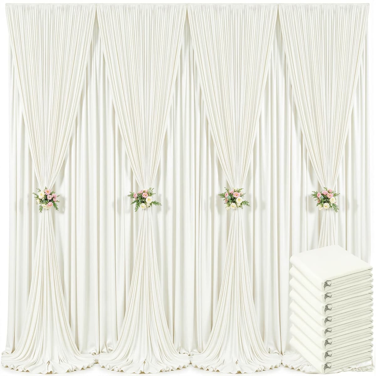 40ft x 10ft Ivory Backdrop Curtain for Wedding Ivory Wrinkle Free Backdrop Drapes Panels for Parties Baby Shower Bridal Shower Birthday Photo Photography Polyester Fabric Background Decoration
