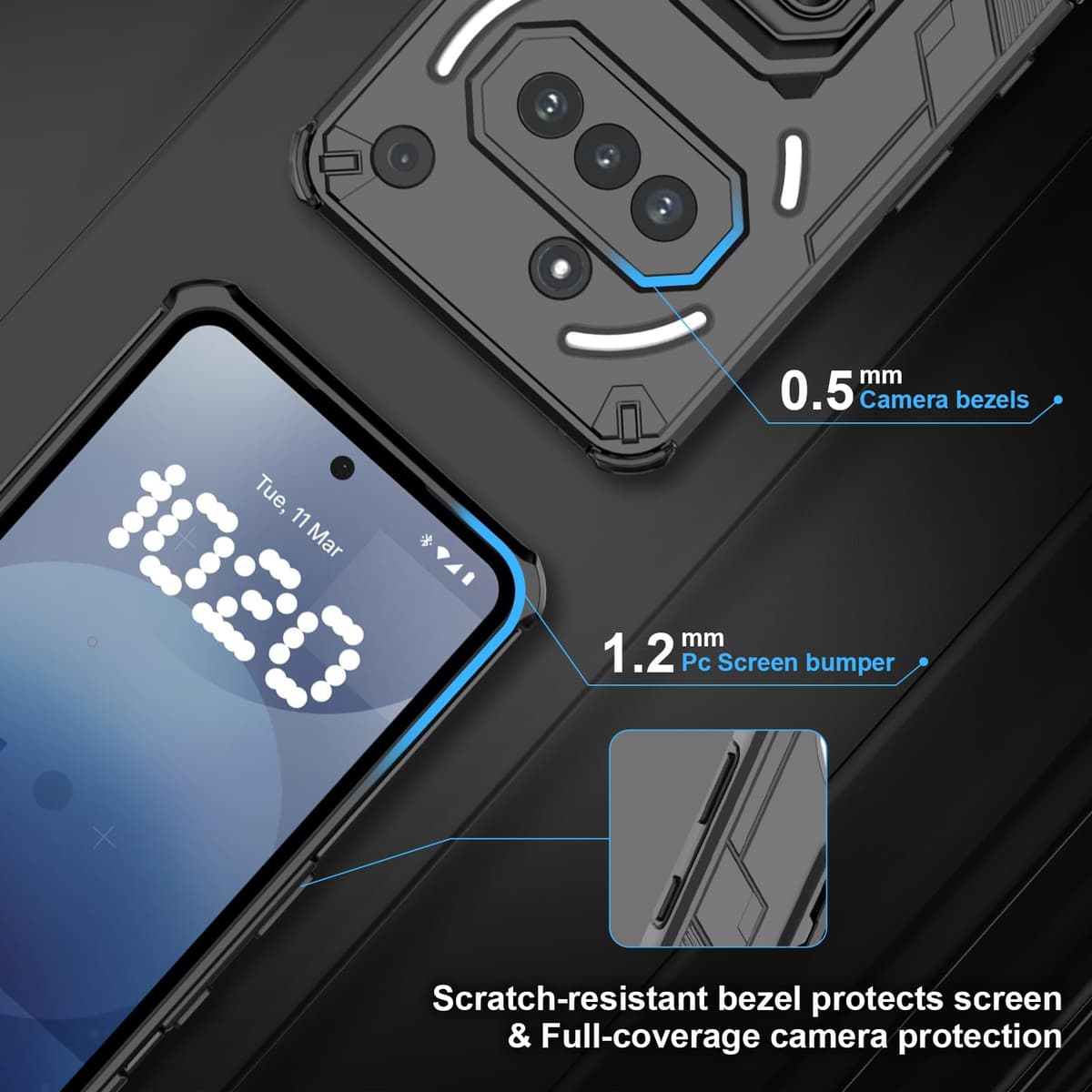 Funda para CMF Phone 2 Pro, Carcasa Antigolpes con Soporte anular metálico, Case Protectora de Grado Militar, Negro — view 1245