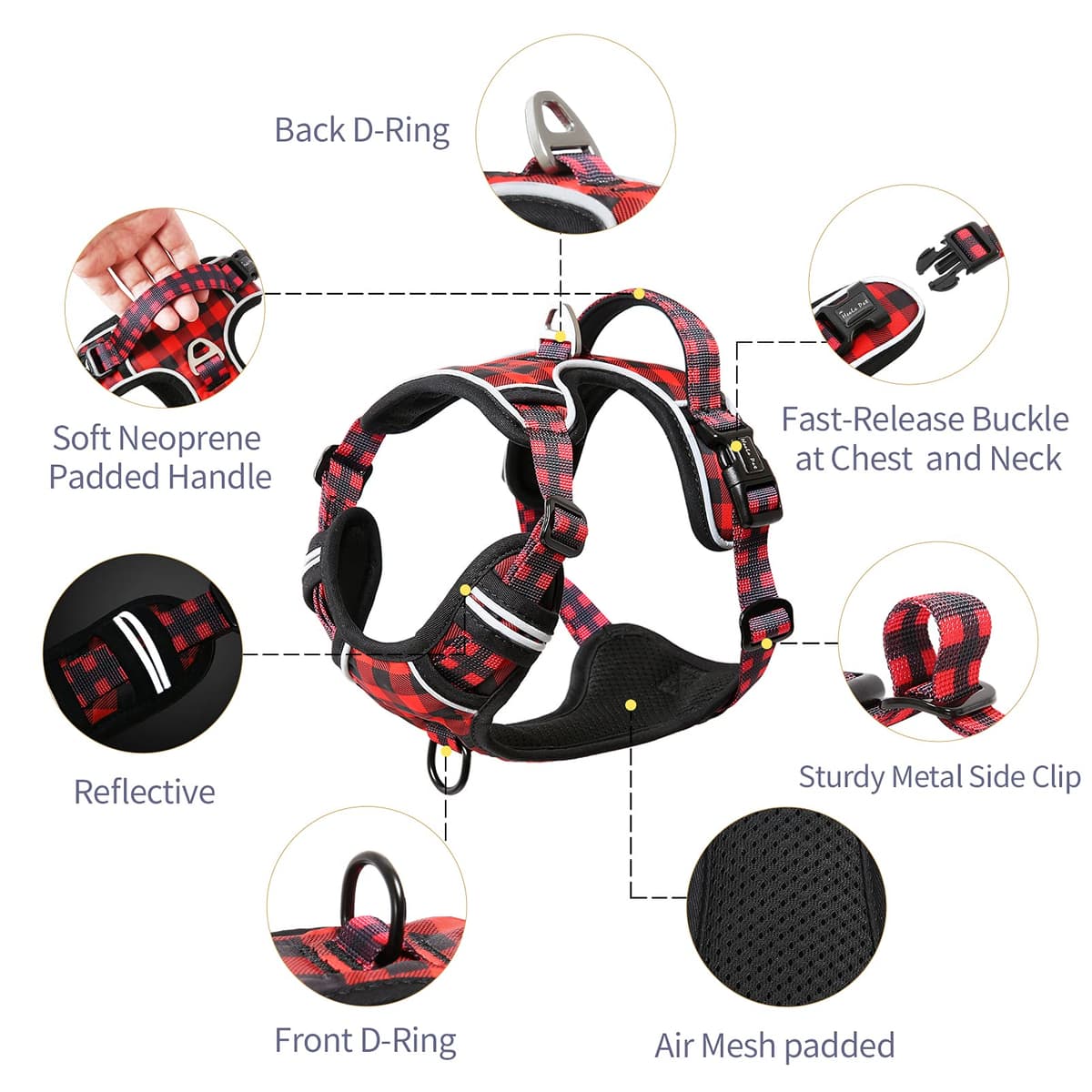 HEELE Dog Harness Medium No Pull Dog Vest Harness with Soft Handle Reflective Pet Harness for Outdoor Training Walking, Black, M — view 330